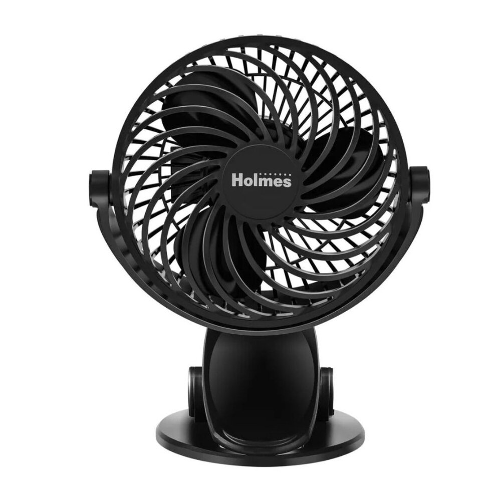 Holmes 4" On-The-Go Portable Clip Rechargeable Battery 360° Rotation Fan Black